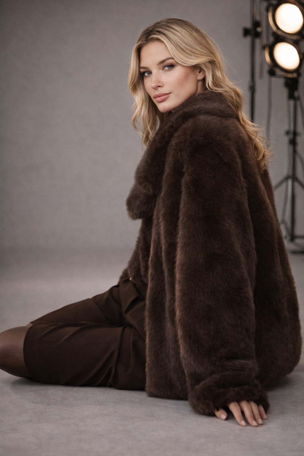 Abrigo de piel sintética color chocolate de Shonna