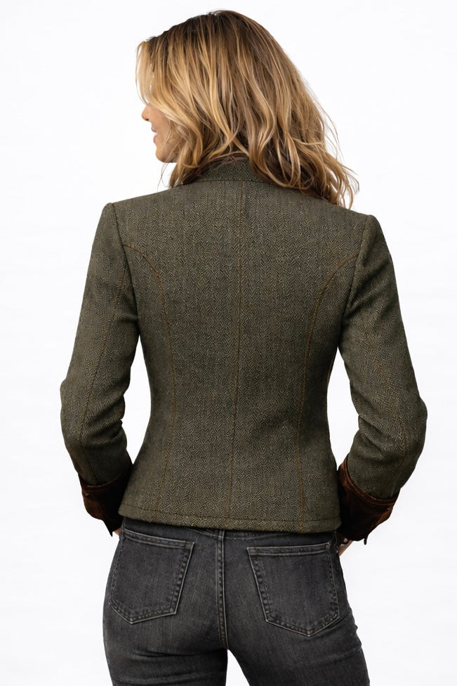 Elegante chaqueta de tweed con detalles de terciopelo
