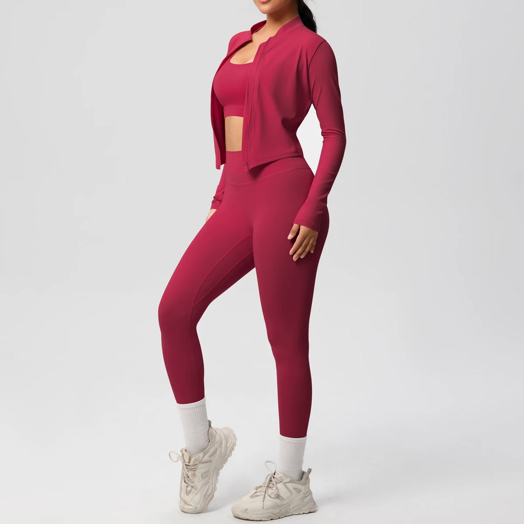Conjunto de 3 piezas de ropa deportiva para yoga, sujetador deportivo para gimnasio, chaqueta con cremallera, leggings, ropa deportiva, trajes de yoga para mujer, conjunto de fitness, chándal