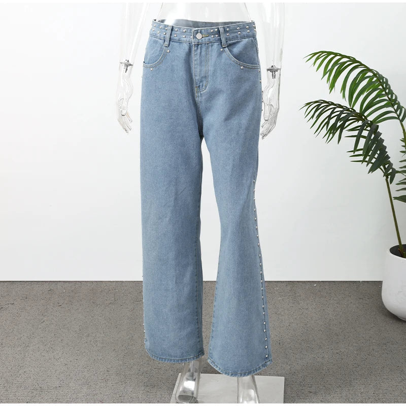 Pantalones largos con lentejuelas y estrellas en la espalda Y2k para mujer, pantalones casuales de cintura alta con contraste y pierna ancha, nuevos pantalones de primavera y otoño 2026