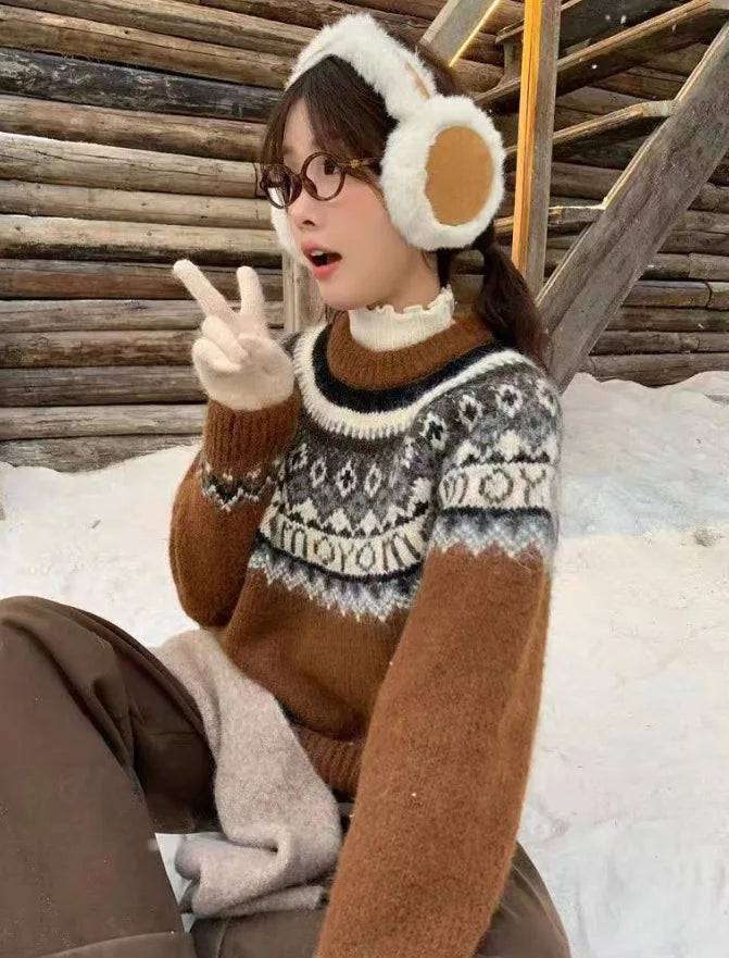 Jersey tejido de poliéster con diseño geométrico, abrigo y cómodo para los días fríos