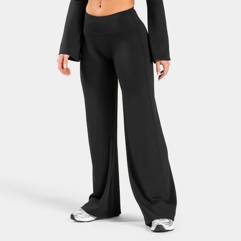 Pantalones deportivos de pierna recta con realce de glúteos, de pierna ancha, para fitness, jogging, yoga, gimnasio, push up, holgados, para mujer