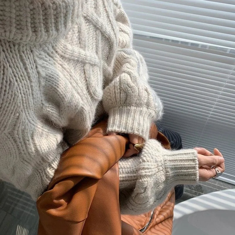 Suéter cuello alto cálido, estilo coreano, manga larga para otoño e invierno