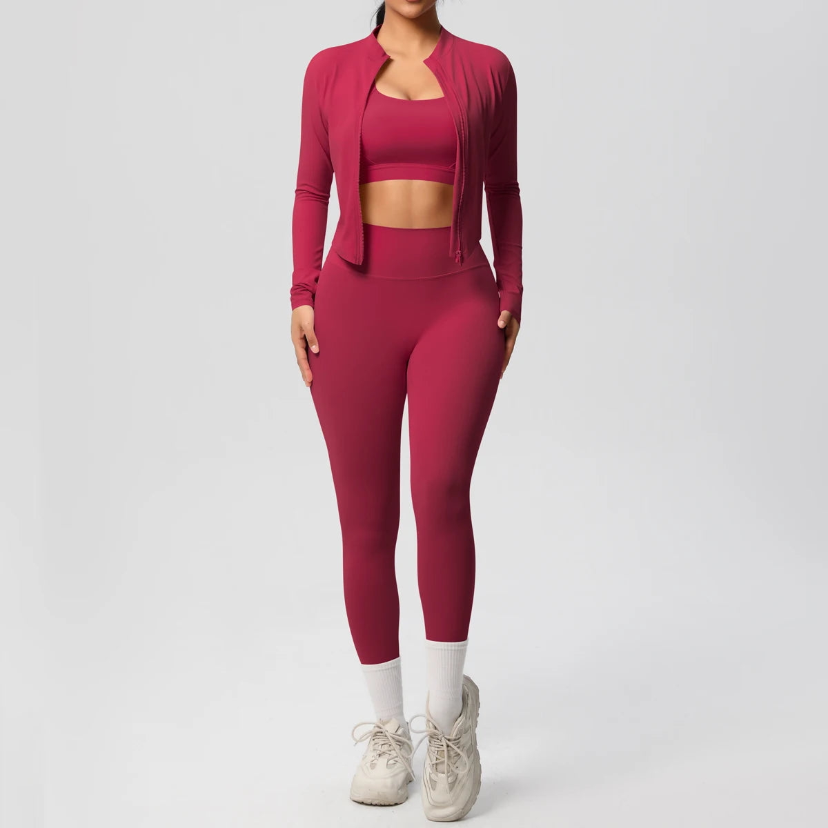Conjunto de 3 piezas de ropa deportiva para yoga, sujetador deportivo para gimnasio, chaqueta con cremallera, leggings, ropa deportiva, trajes de yoga para mujer, conjunto de fitness, chándal