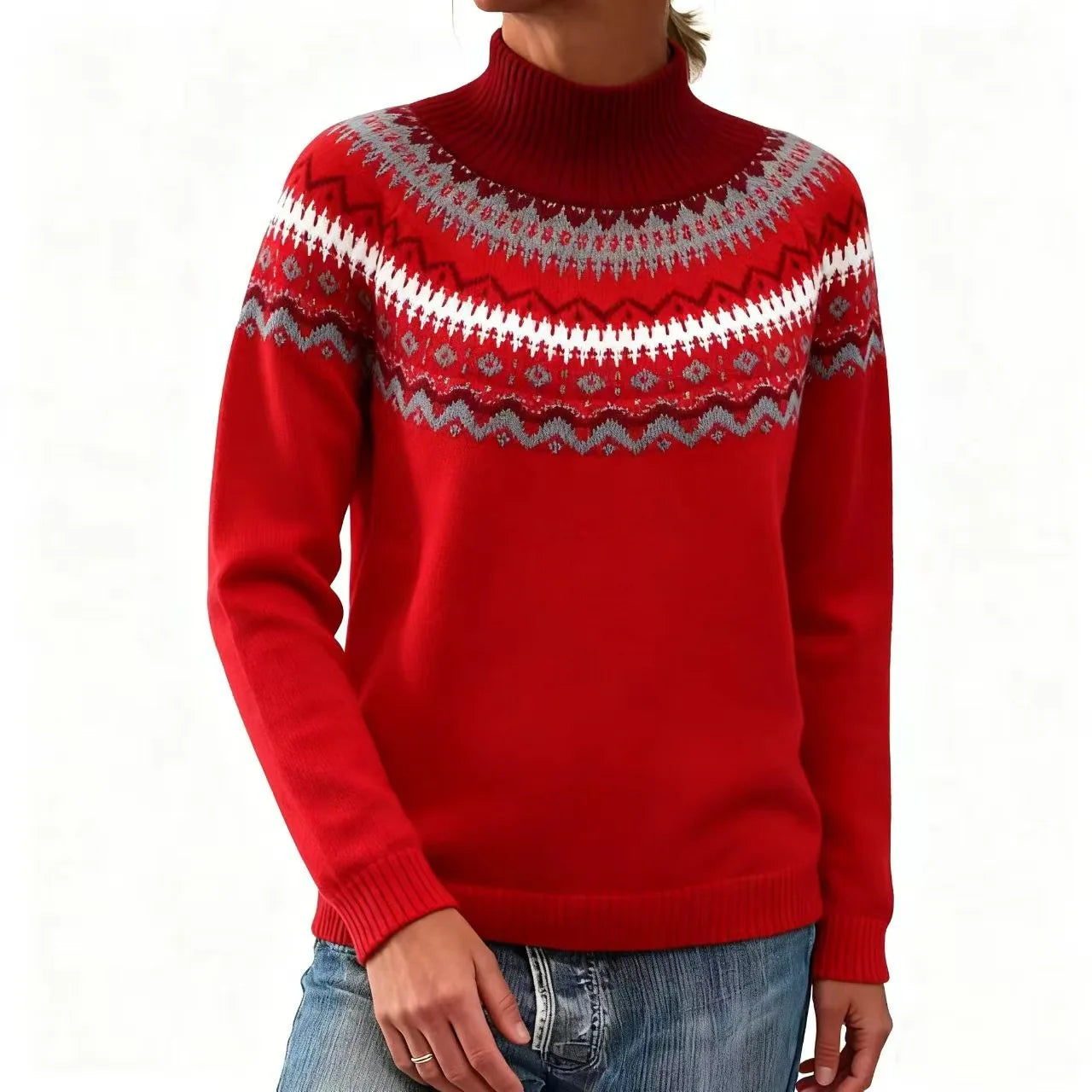 Jersey tejido de poliéster con diseño geométrico, abrigo y cómodo para los días fríos