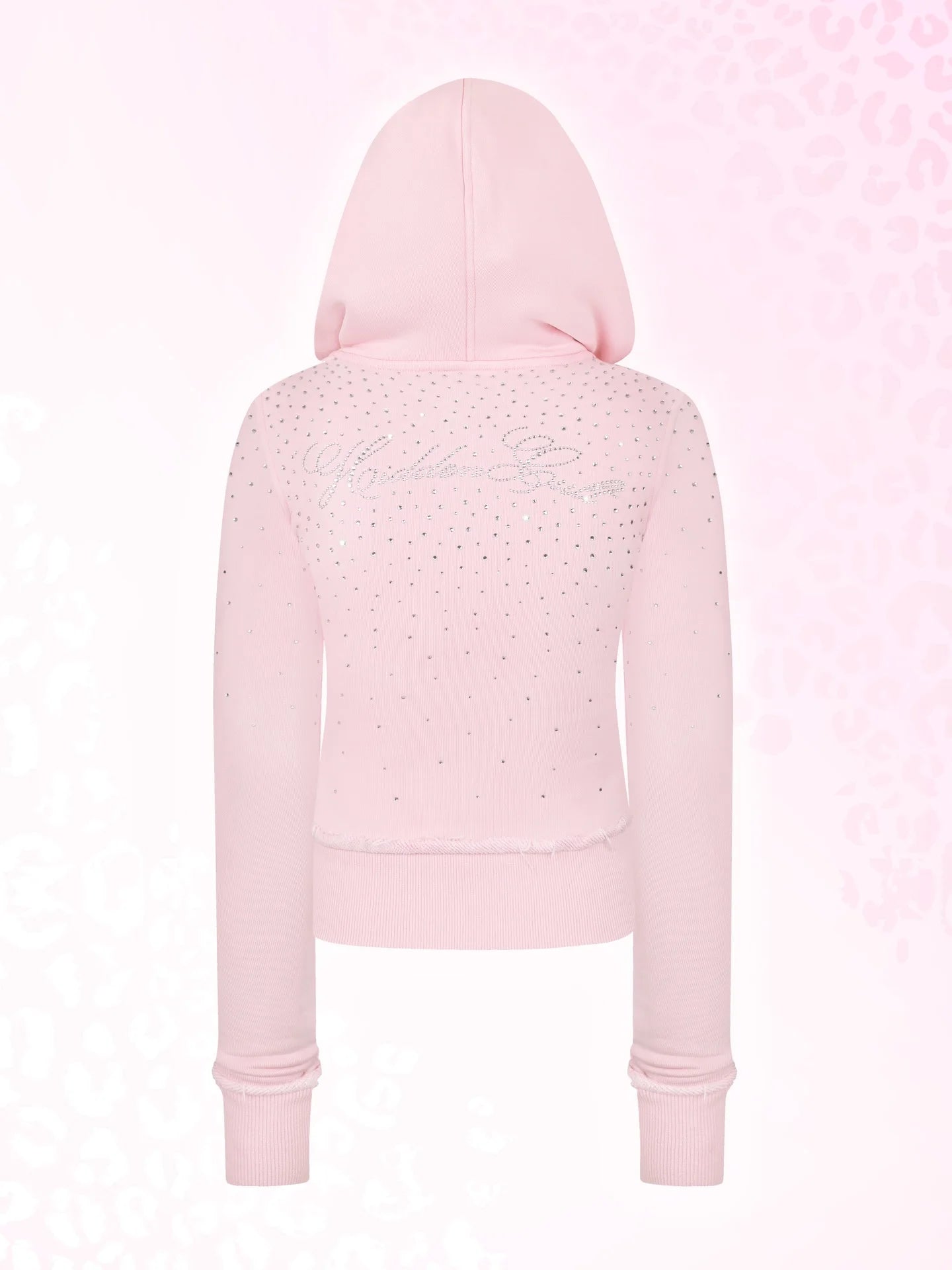 Sudadera corta con capucha y cremallera con estampado de leopardo en negro y rosa, pantalones deportivos de pierna ancha a la moda, conjunto de dos piezas de American Hottie