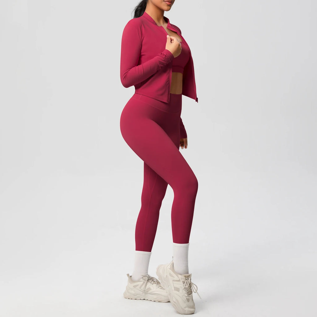 Conjunto de 3 piezas de ropa deportiva para yoga, sujetador deportivo para gimnasio, chaqueta con cremallera, leggings, ropa deportiva, trajes de yoga para mujer, conjunto de fitness, chándal