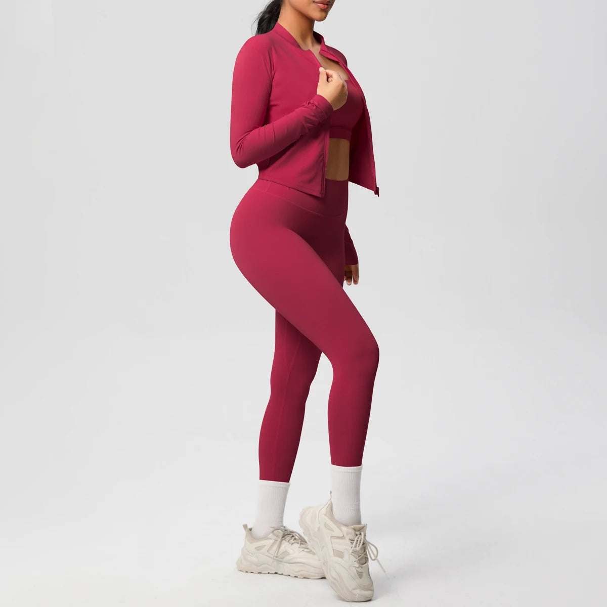 Conjunto de 3 piezas de ropa deportiva para yoga, sujetador deportivo para gimnasio, chaqueta con cremallera, leggings, ropa deportiva, trajes de yoga para mujer, conjunto de fitness, chándal