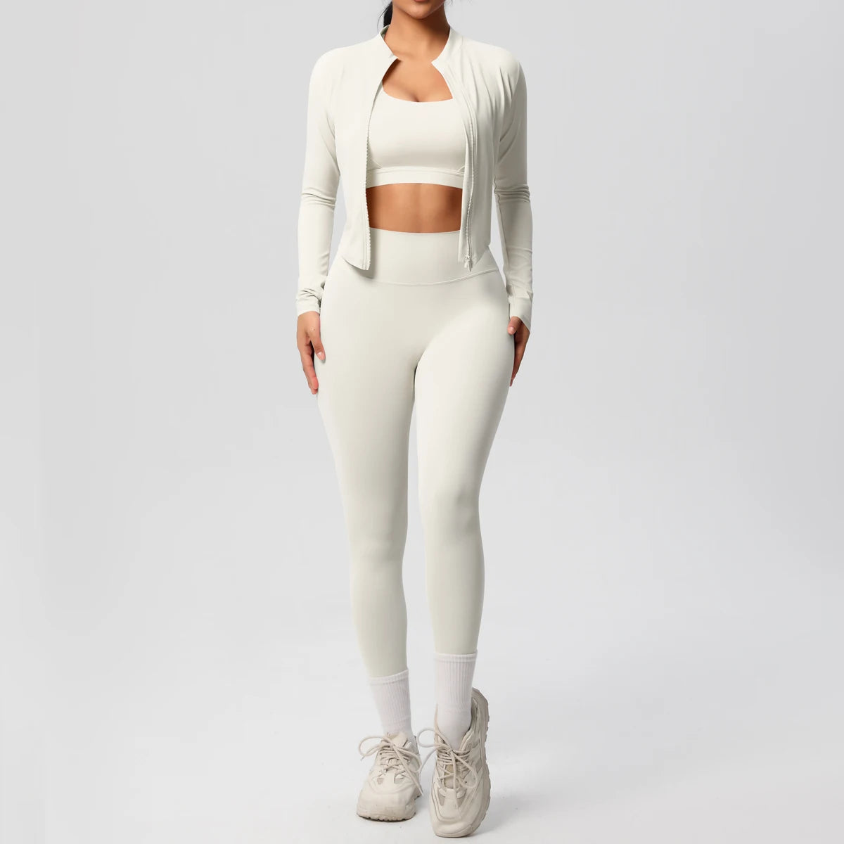 Conjunto de 3 piezas de ropa deportiva para yoga, sujetador deportivo para gimnasio, chaqueta con cremallera, leggings, ropa deportiva, trajes de yoga para mujer, conjunto de fitness, chándal