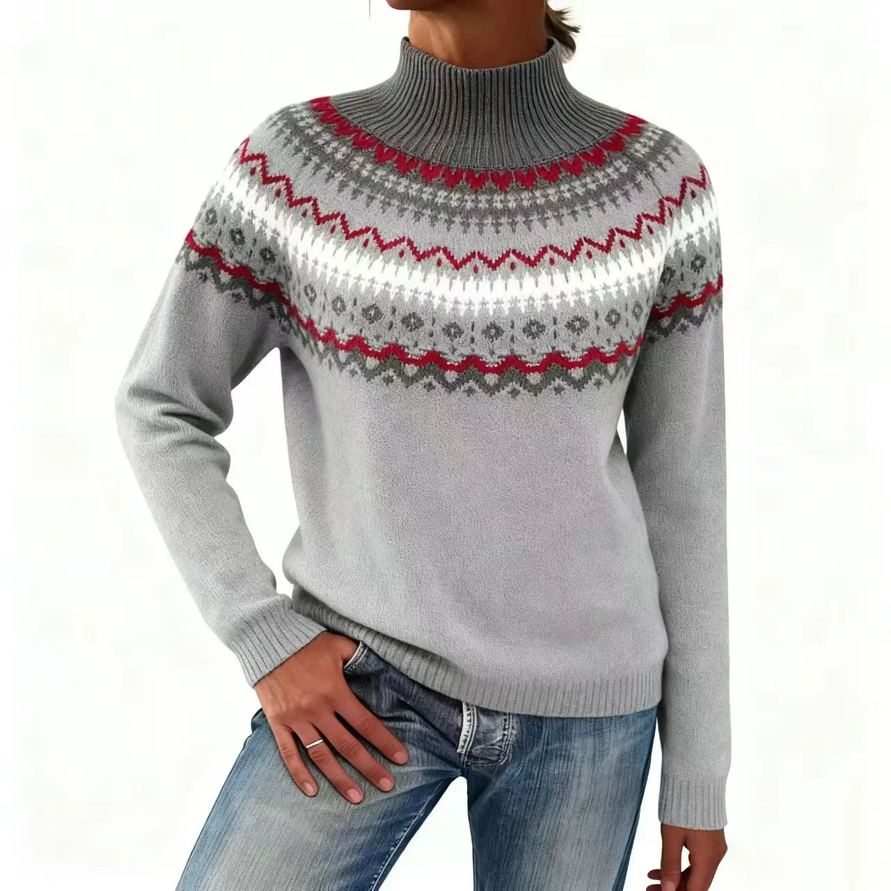 Jersey tejido de poliéster con diseño geométrico, abrigo y cómodo para los días fríos