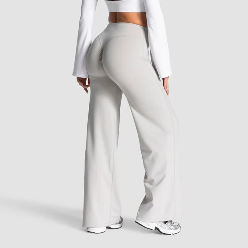 Pantalones deportivos de pierna recta con realce de glúteos, de pierna ancha, para fitness, jogging, yoga, gimnasio, push up, holgados, para mujer