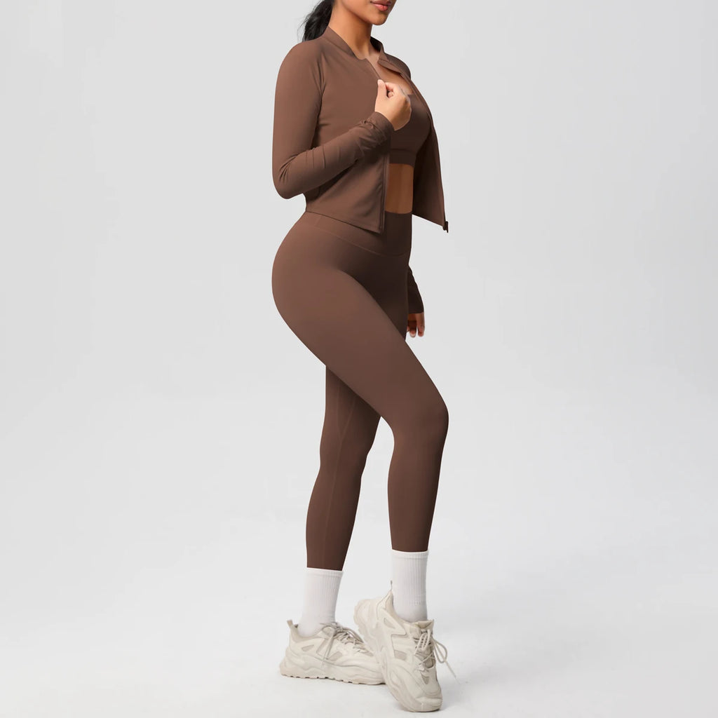 Conjunto de 3 piezas de ropa deportiva para yoga, sujetador deportivo para gimnasio, chaqueta con cremallera, leggings, ropa deportiva, trajes de yoga para mujer, conjunto de fitness, chándal