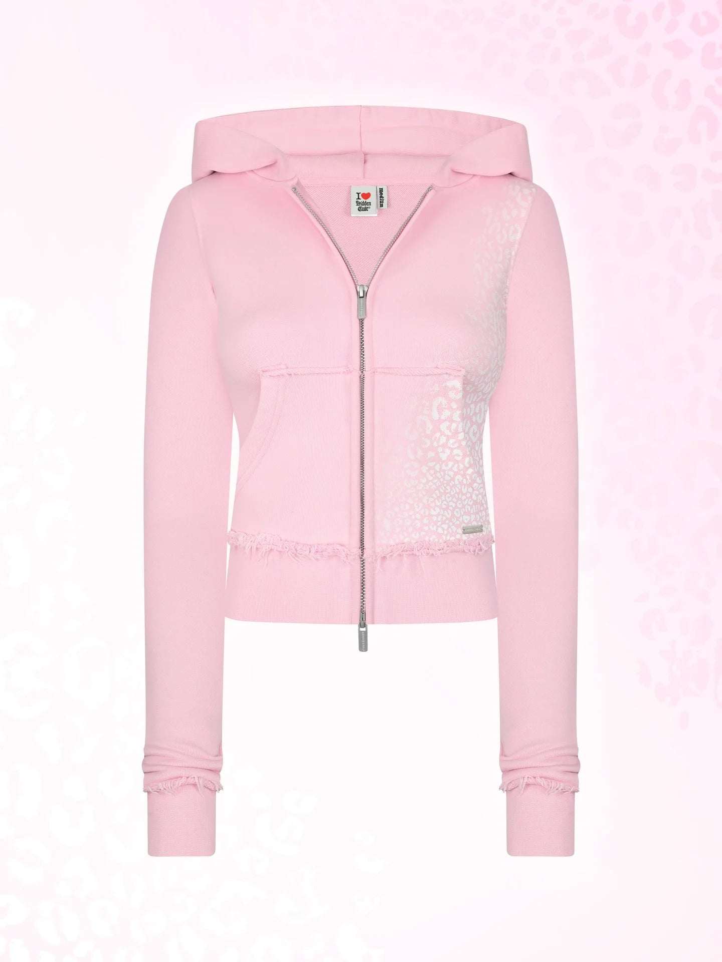 Sudadera corta con capucha y cremallera con estampado de leopardo en negro y rosa, pantalones deportivos de pierna ancha a la moda, conjunto de dos piezas de American Hottie