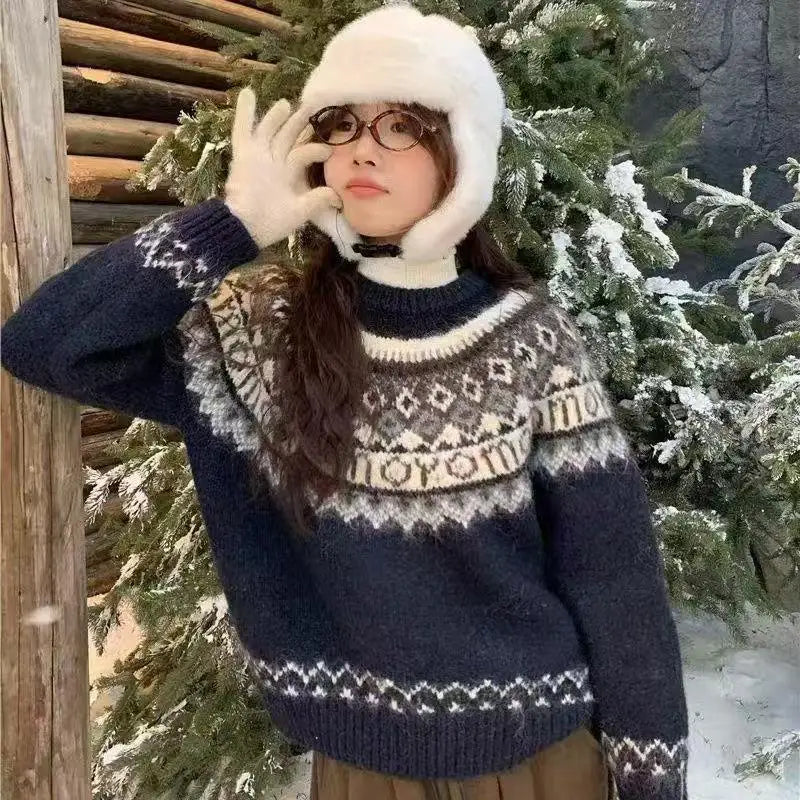 Jersey tejido de poliéster con diseño geométrico, abrigo y cómodo para los días fríos