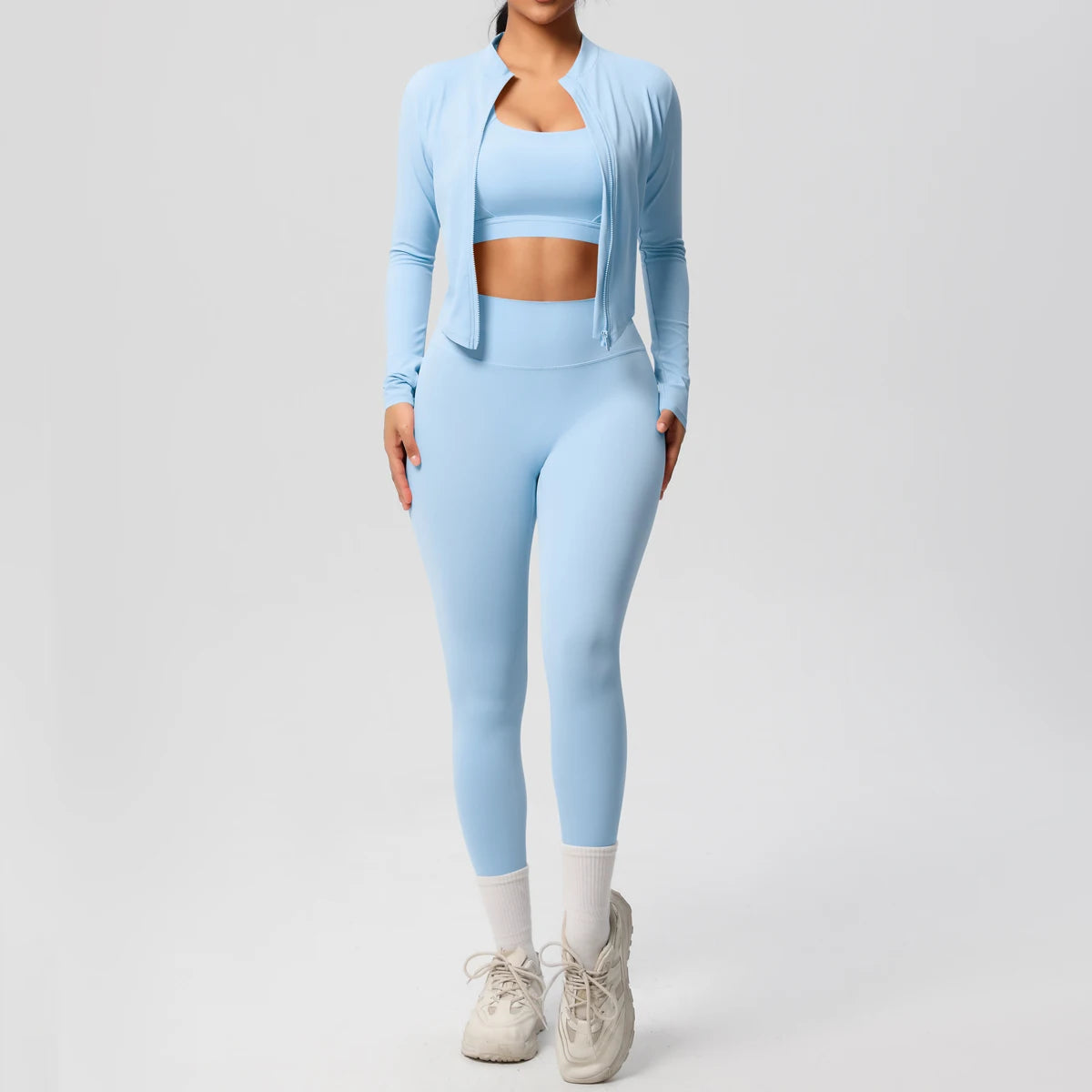 Conjunto de 3 piezas de ropa deportiva para yoga, sujetador deportivo para gimnasio, chaqueta con cremallera, leggings, ropa deportiva, trajes de yoga para mujer, conjunto de fitness, chándal