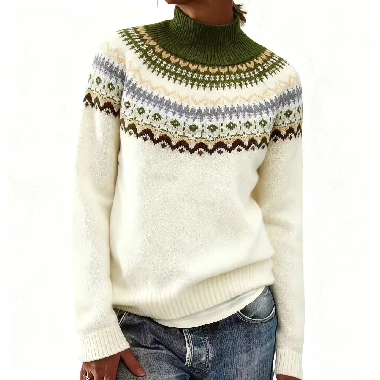 Jersey tejido de poliéster con diseño geométrico, abrigo y cómodo para los días fríos